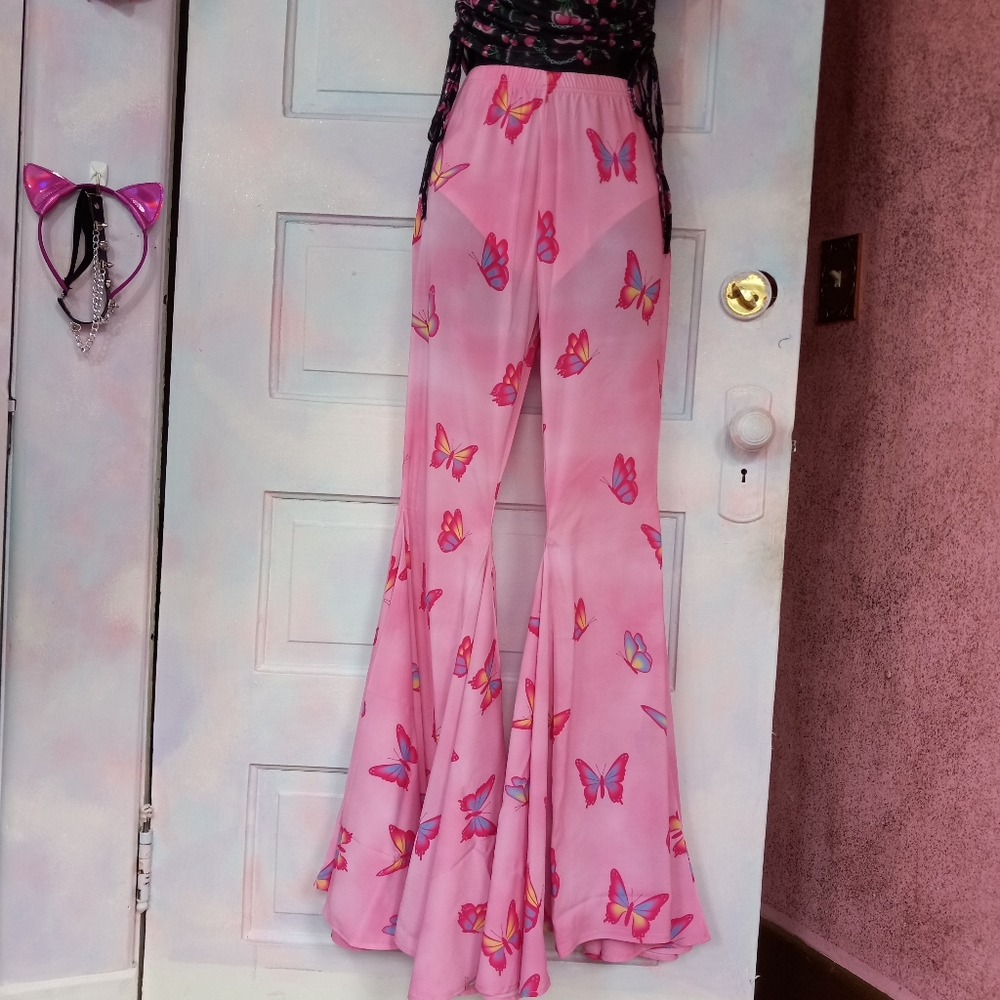 LAST 1! Fit&flare SUPER BELLS! Kawaii slightly sheer dolls kill 🦋  bellbottoms - Picture 4 of 16
